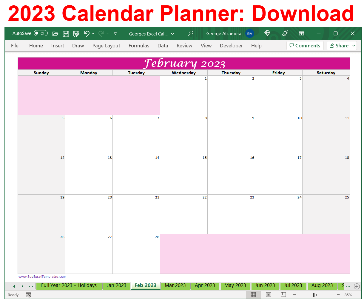 Downloadable 2023 Calendar Excel Template
