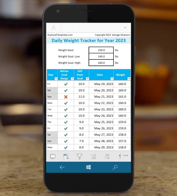Easy Weight Loss Tracker Android App 2023 Spreadsheet