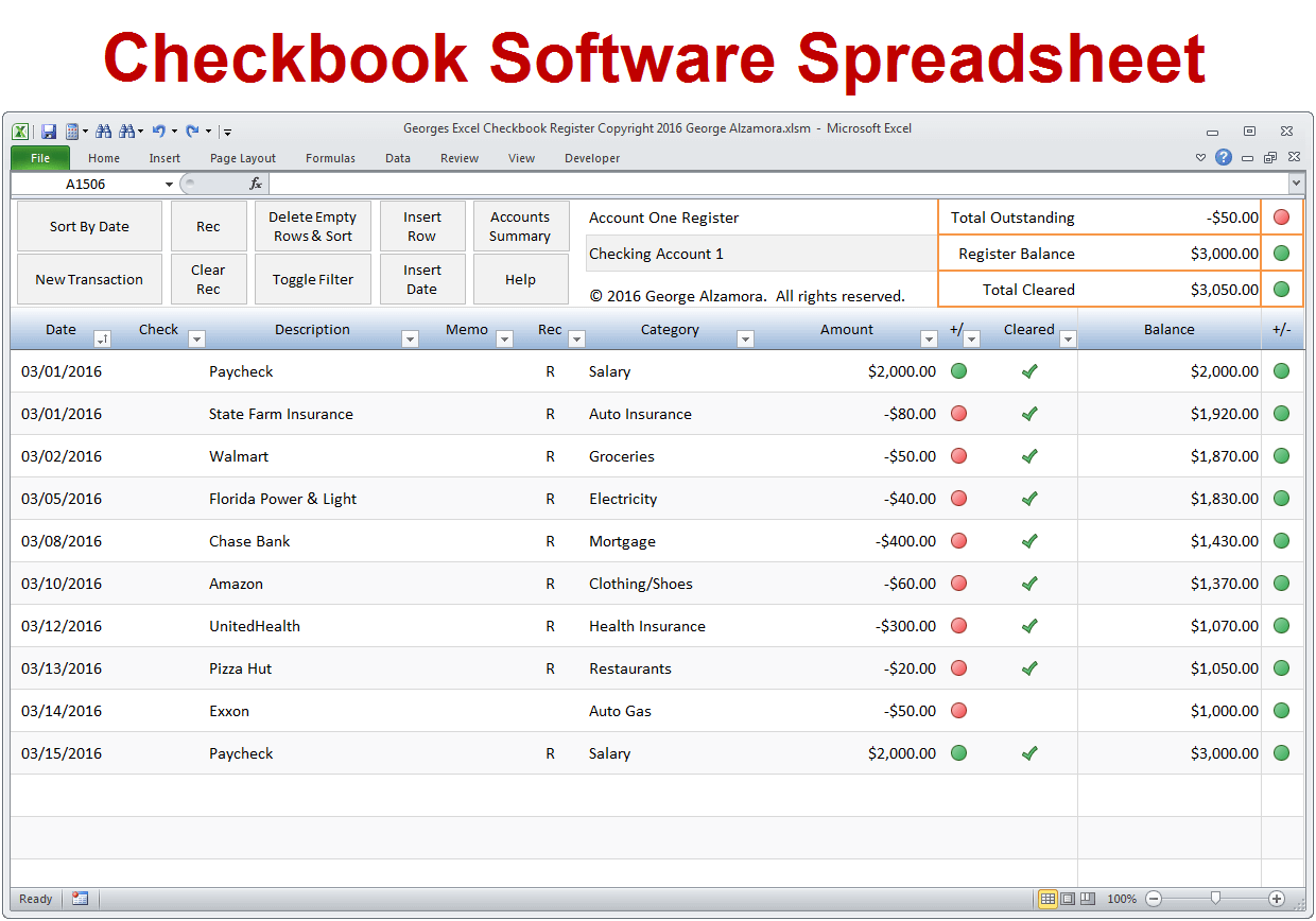 Excel checkbook software for checking accounts