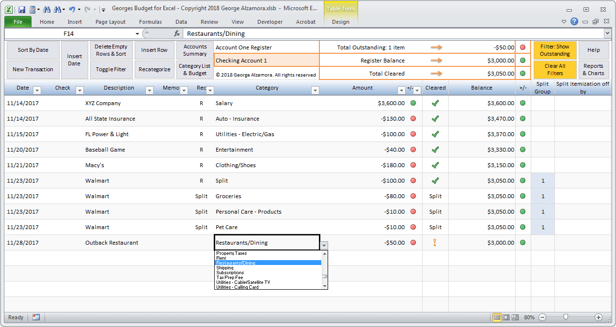 Excel checkbook spreadsheet software