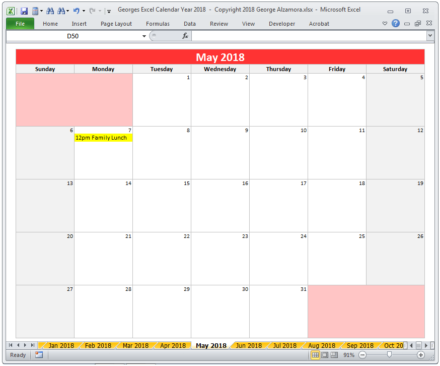 2018 Calendar Year in Excel Spreadsheet - Printable - Digital Download – BuyExcelTemplates.com 2018-calendar-year-in-excel-spreadsheet-printable-digital-download-buyexceltemplates-com