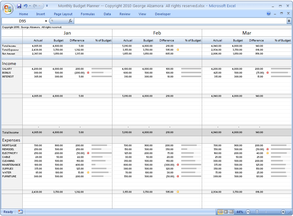 Excel monthly budget planner spreadsheet