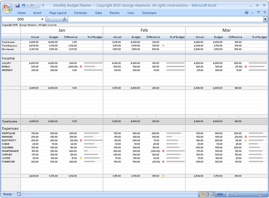 Excel monthly budget planner spreadsheet