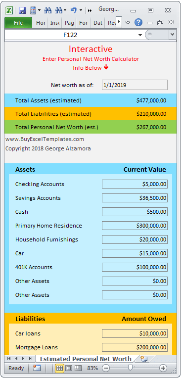 Net Worth Calculator for Excel