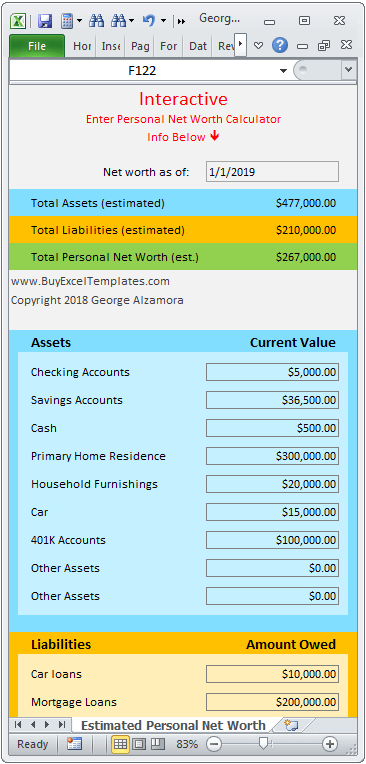 Excel net worth calculator spreadsheet template