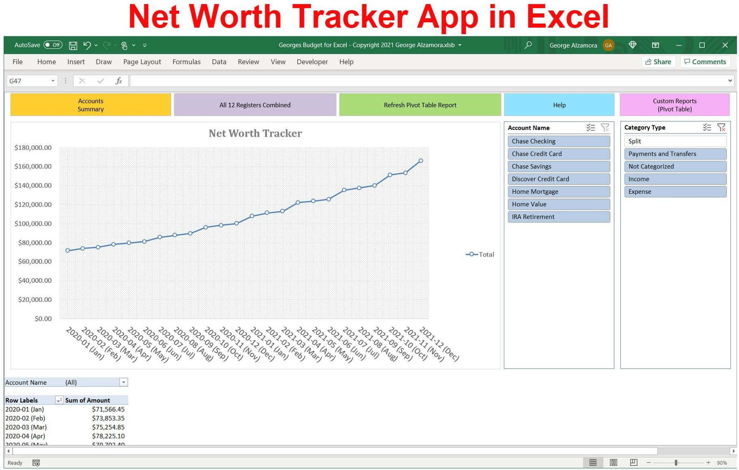 Excel Net Worth Tracker App