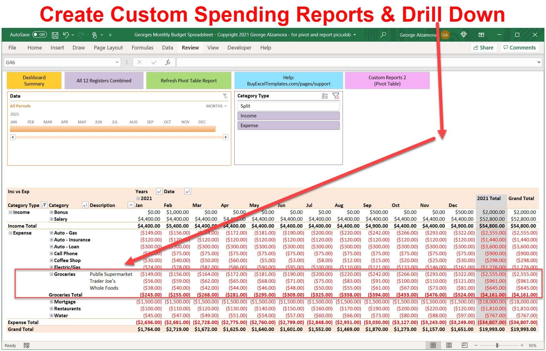 Excel personal income expense reports