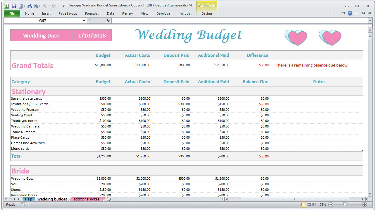 Wedding budget planner software Excel templates