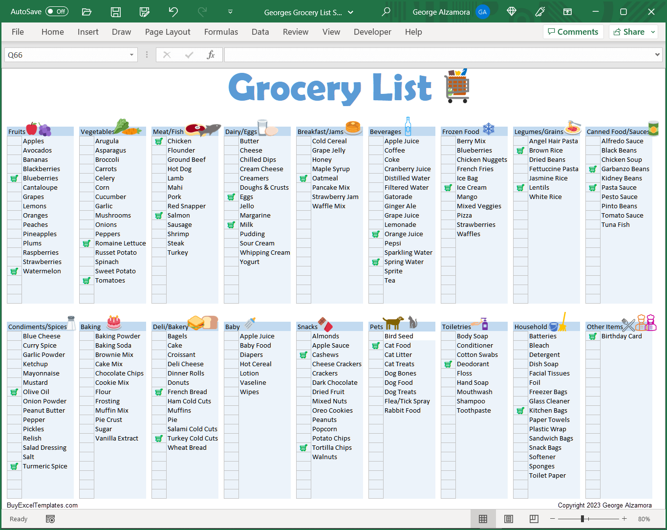 Grocery List Spreadsheet | Printable & Editable Food Shopping Planner ...