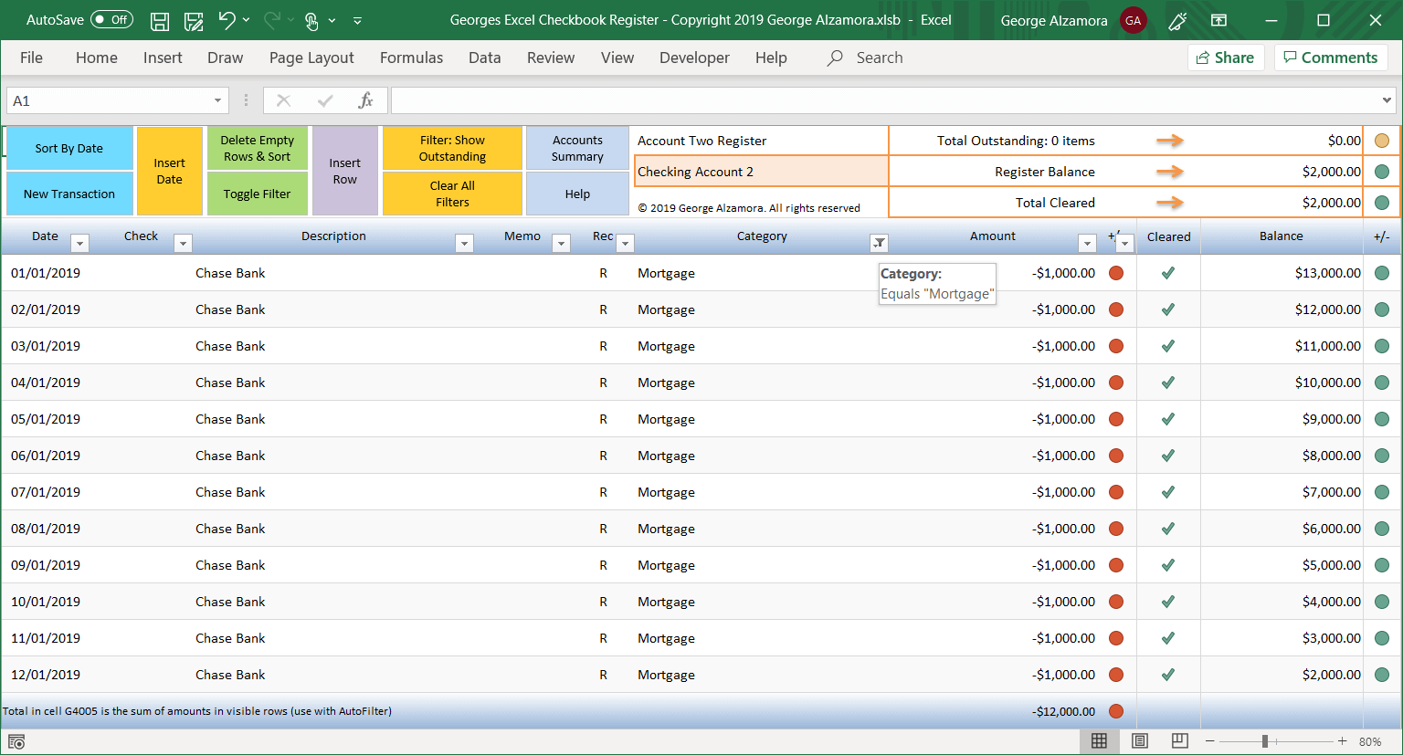 how to reconcile bank account using excel