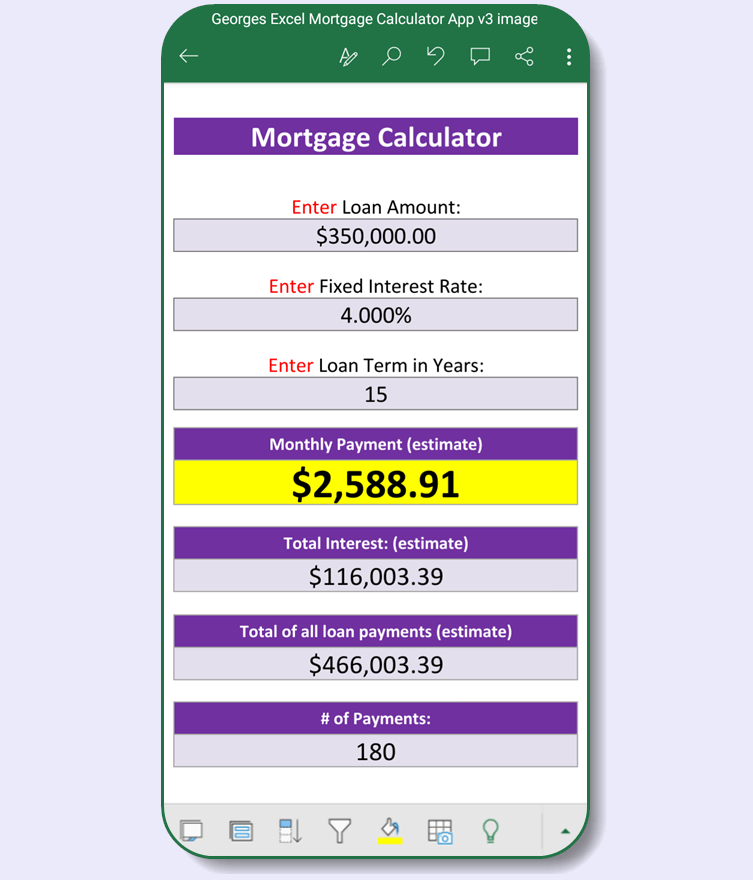 iPhone Mortgage Calculator Spreadsheet App