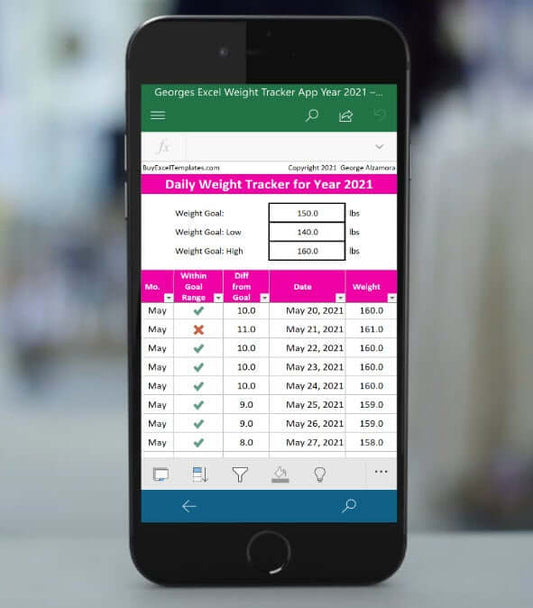 iPhone weight loss tracker app 2021 Excel template