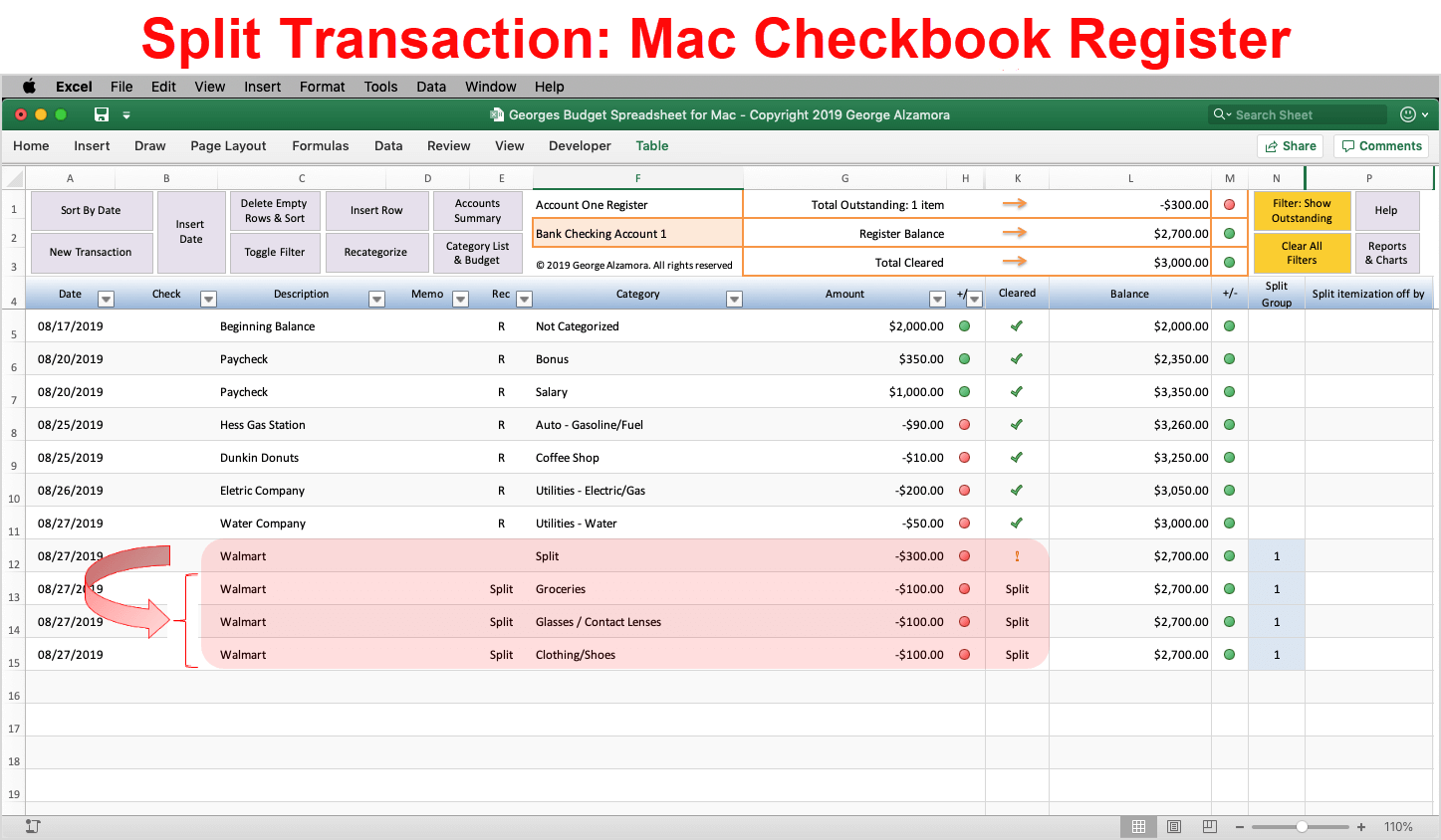 Mac Checkbook Register Split Transactions - Excel Templates