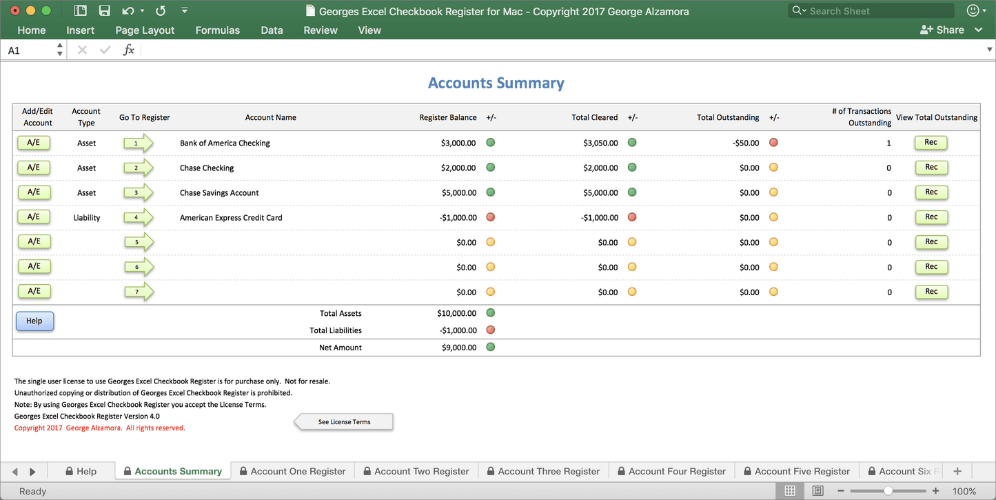 Mac checkbook software accounts summary