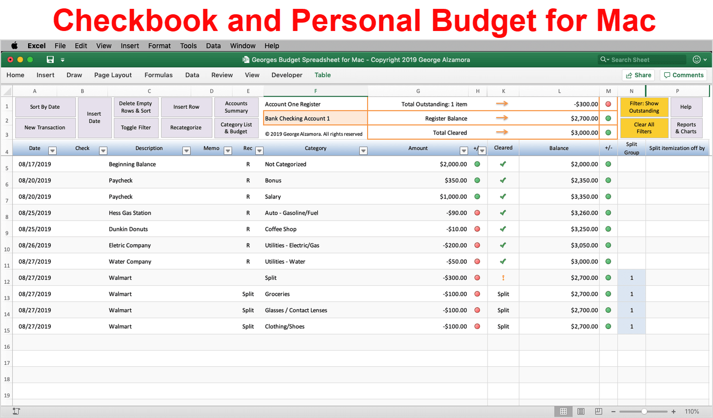 Mac Checkbook Software with Budget Spreadsheet