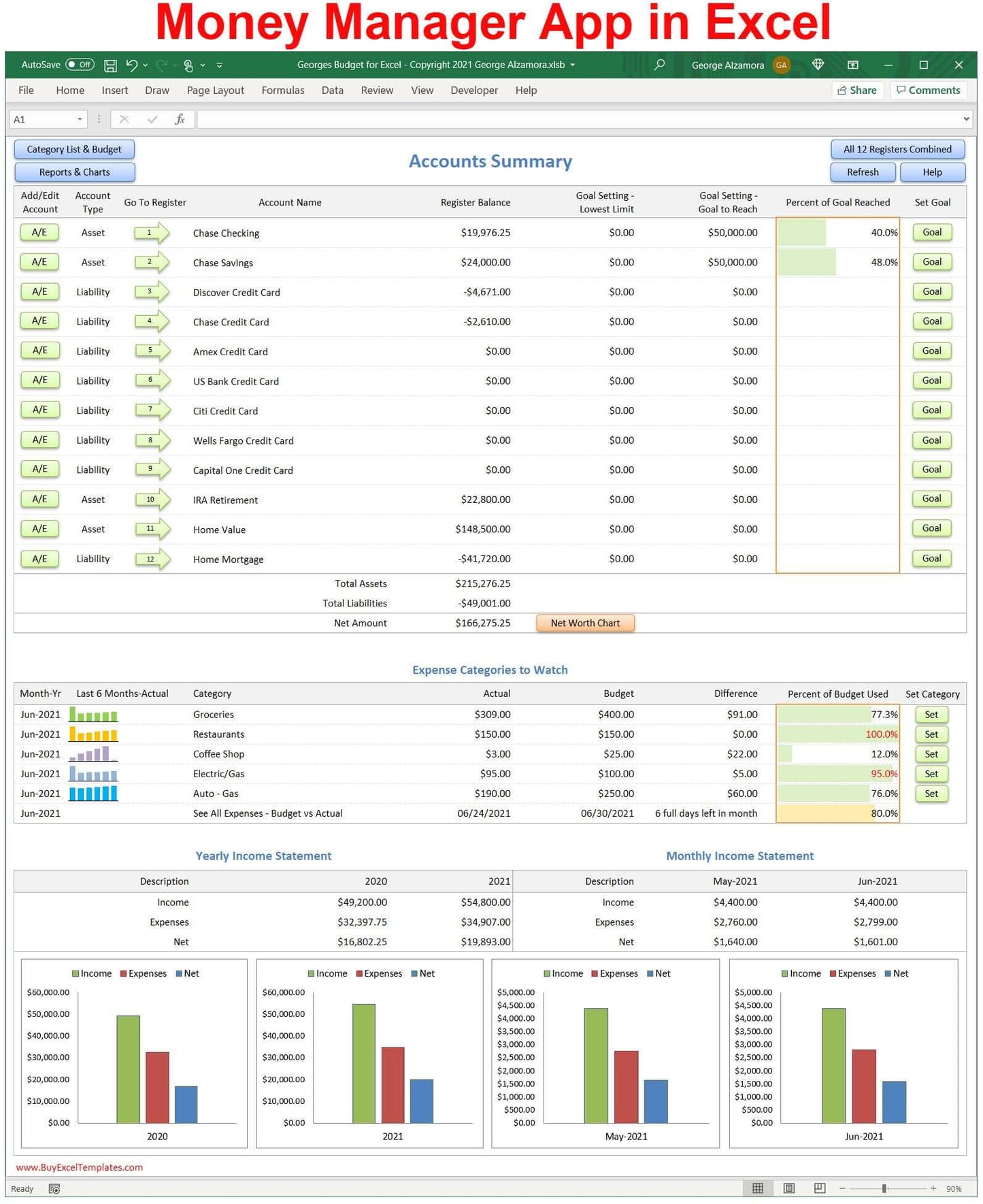 Money Manager App in Excel