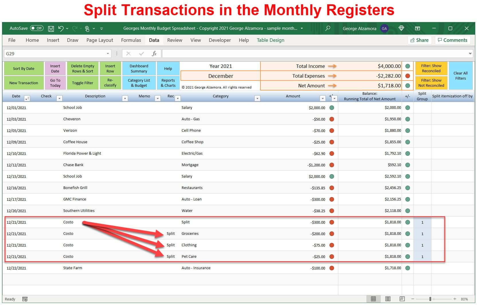 Monthly Budgeting with Split Transactions