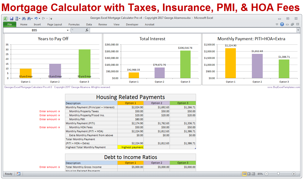 Mortgage Calculator with PITI PMI HOA Dues