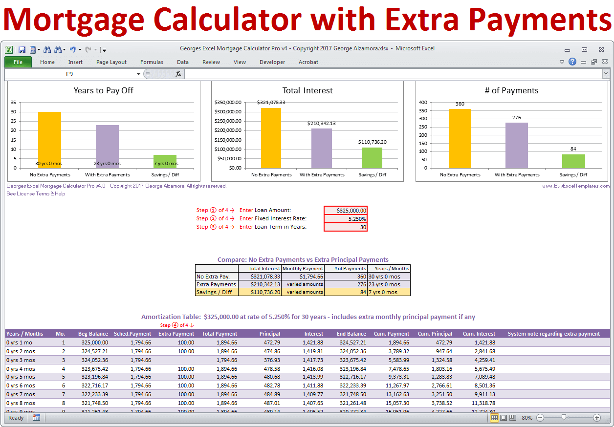 Mortgage Calculator with Extra Payments Excel Template