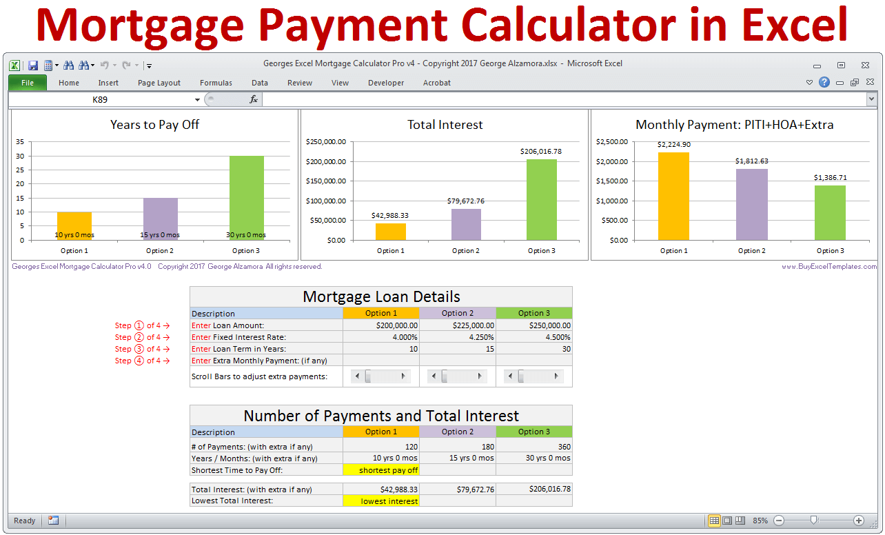 Mortgage Payment Calculator in Excel Templates