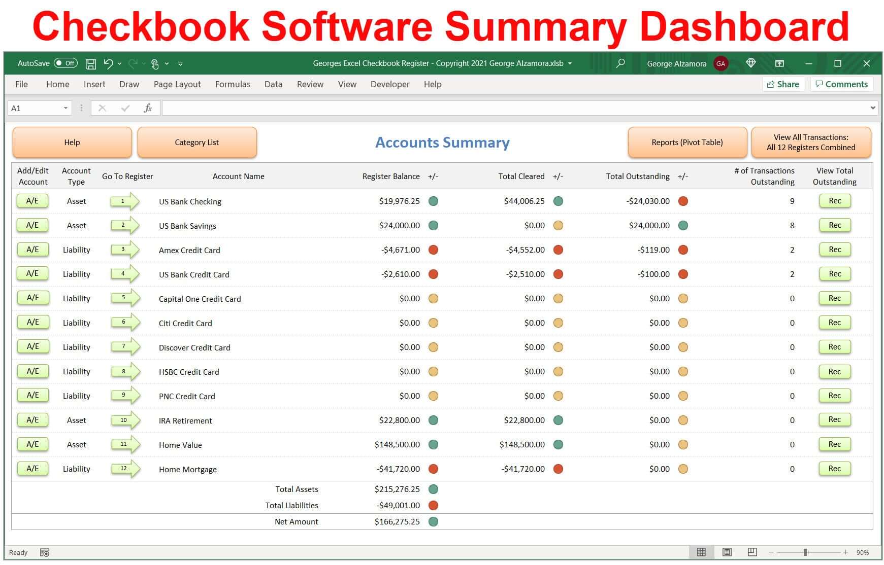 Multi Account Checkbook Ledger Software