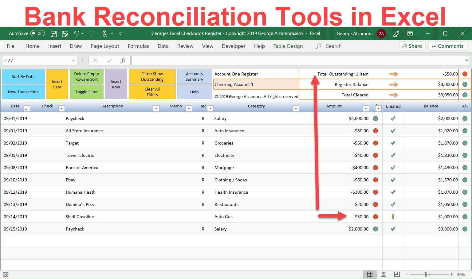 How to reconcile bank account in Excel: Easy