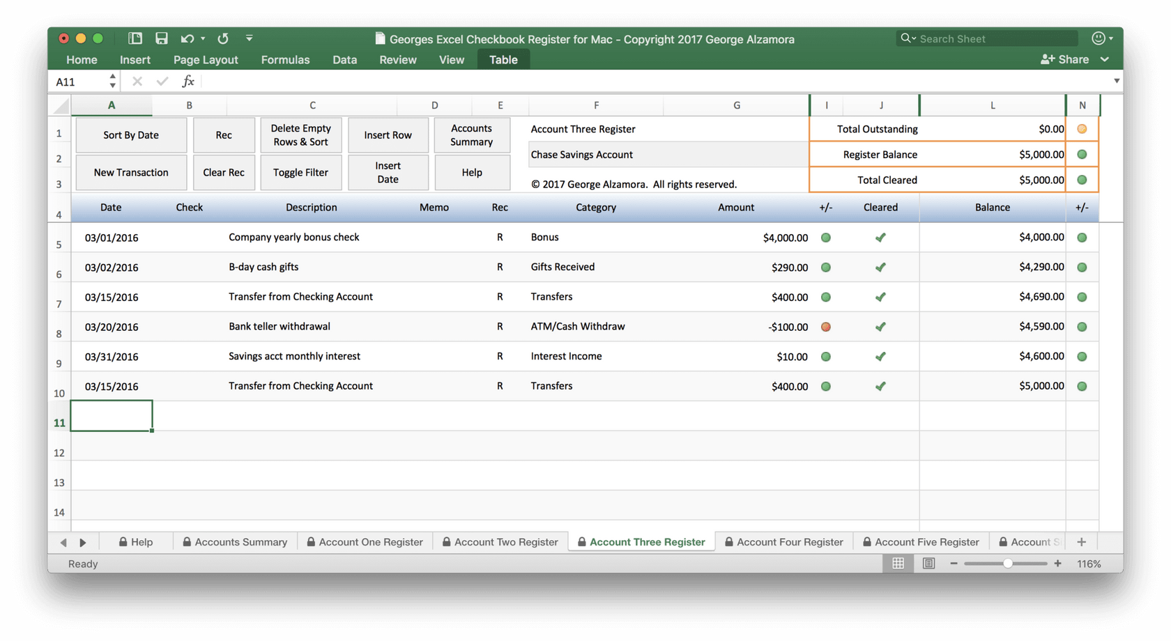 Checkbook Software for Mac in Excel Spreadsheet