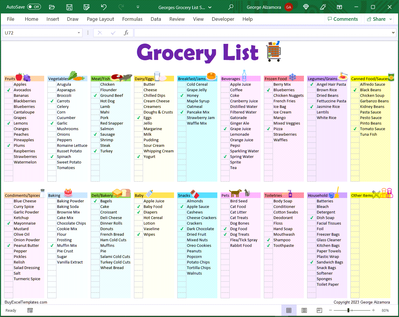 Grocery List Spreadsheet  Printable & Editable Food Shopping Planner –