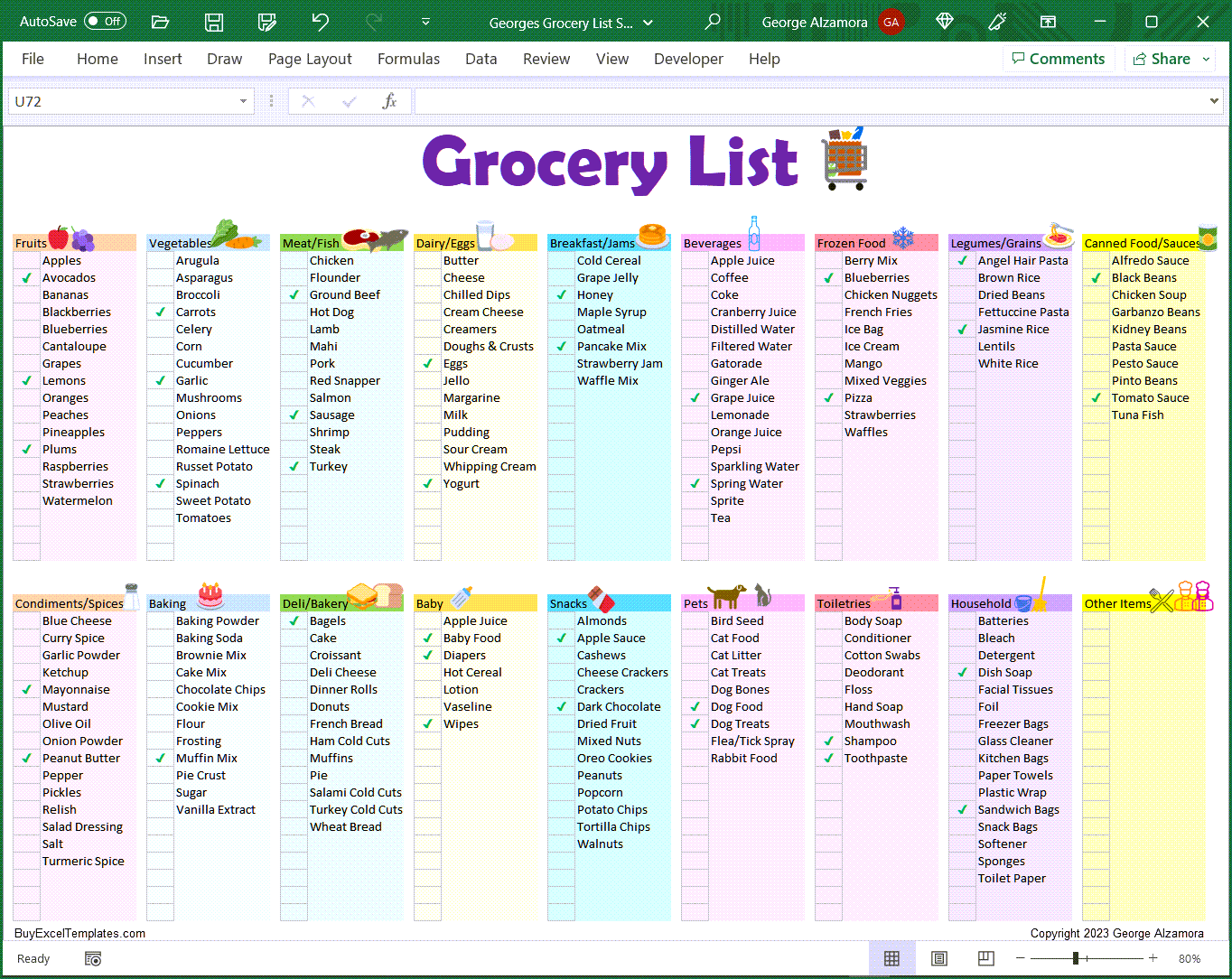 Grocery List Spreadsheet  Printable & Editable Food Shopping