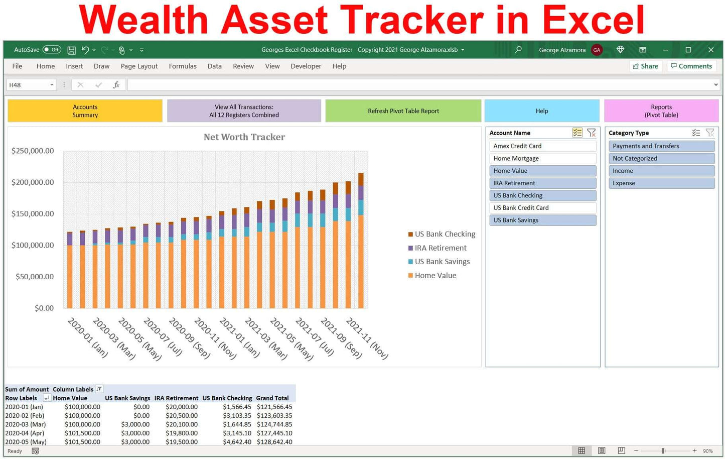 Wealth tracker asset allocation chart excel templates