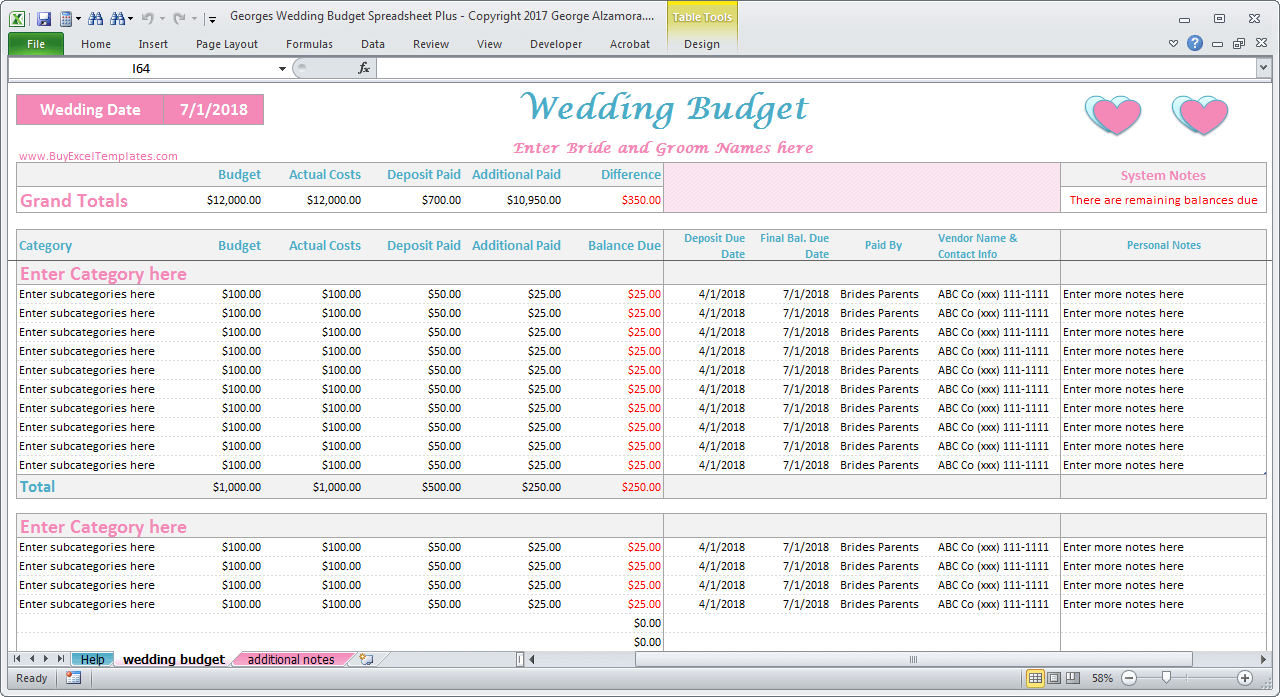 Wedding Expenses Calculator Excel Budget Worksheet