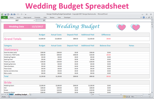 Excel wedding budget planner spreadsheet