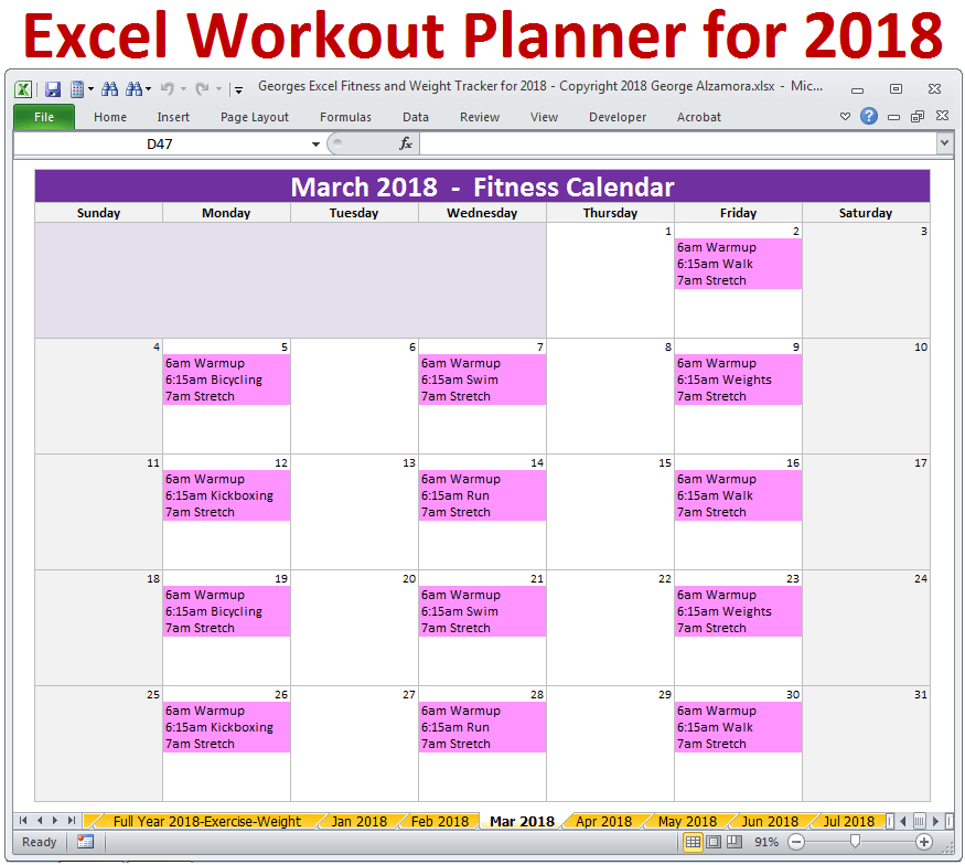 Weekly exercise plan excel spreadsheet