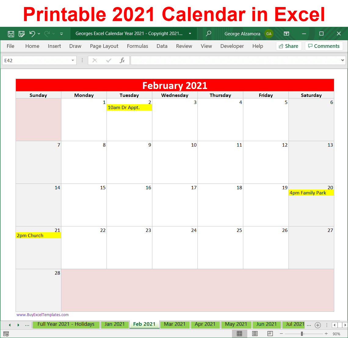 Year 2021 calendar downloadable